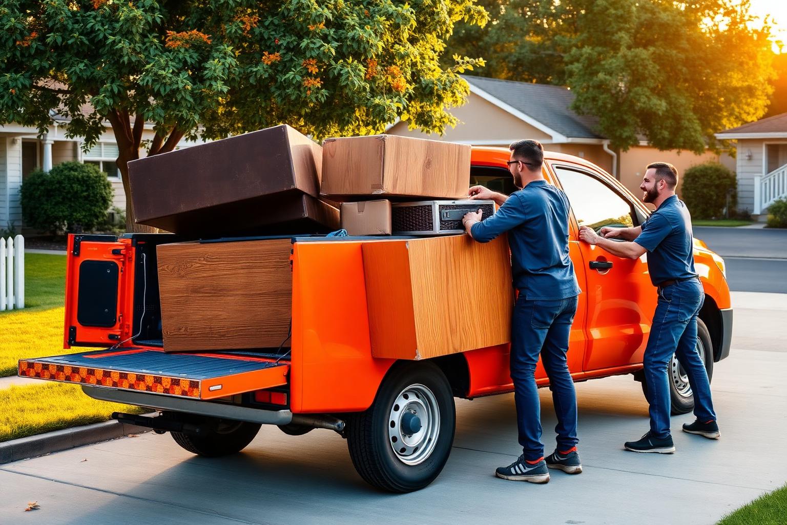 Weekend Removal crew loading furniture into an orange truck